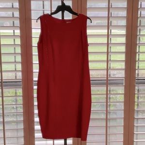Calvin Klein Women’s Tango Red Sheath Dress With Gold Zipper Detail, Size 12